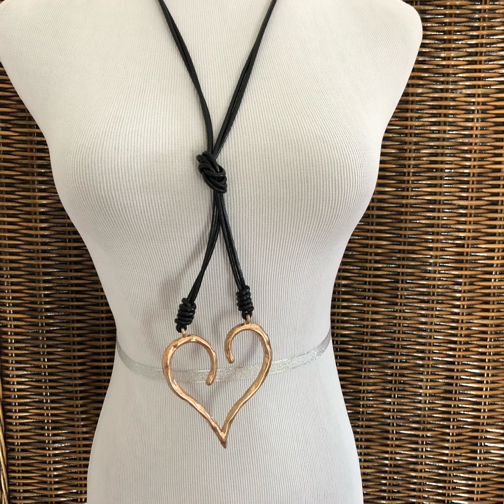 Gold Tone Heart Leather Necklace